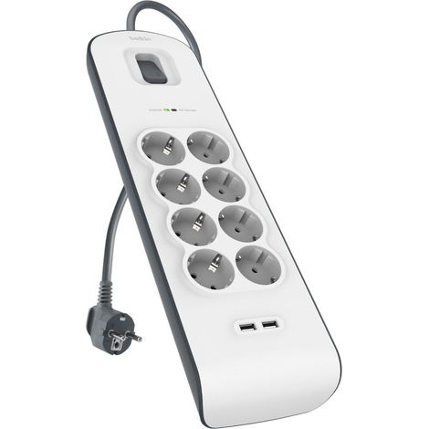 Belkin BSV804VF2M-V2 Regleta Pararrayos Blanca 8 Tomas USB