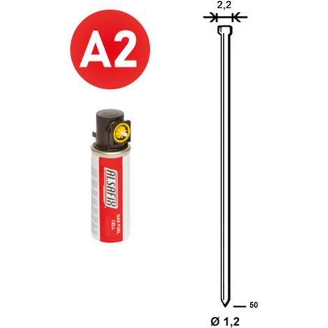 2 000 Pointes Brads Inox en Bande (Pack) - 1.2/2.2x50 mm + 2 Cartouches de Gaz Jaune - D-Work (1/5)