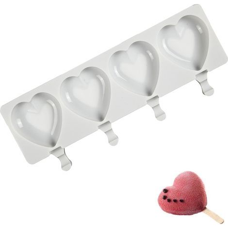 1 vassoio per cubetti di ghiaccio a forma di cuore con 4 scomparti, accessorio da cucina, cioccolato, torta, festa estiva (1/5)