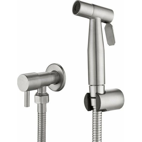 Douchette Wc Kit Complet - Kit Douchette Wc avec Vanne 3 Voies,Tailles Standards France(G1/2") Argent (1/5)