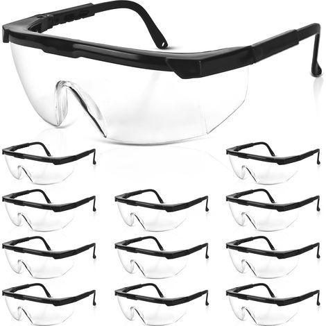 Schutzbrille, 12er-Pack, transparent, verstellbar, kratzfest, leicht, für Baustelle, Werkstatt, Radfahren