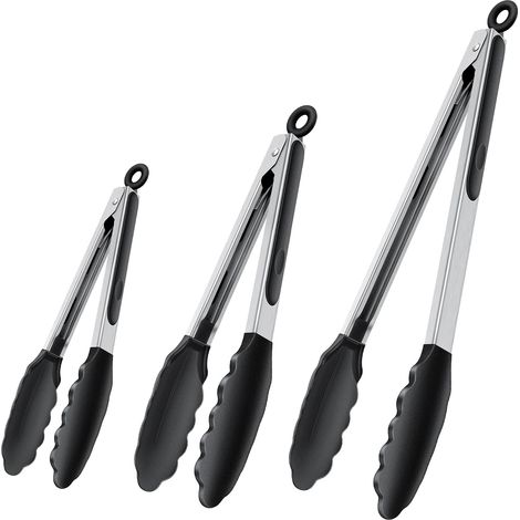 Silicone Kitchen Tongs 35cm/23cm/18cm/18cm Silicone Handle Heat Resistant Kitchen Tongs Stainless Steel Silicone Kitchen Tongs Meat Tongs Pasta Tongs Metal Tongs (1/5)