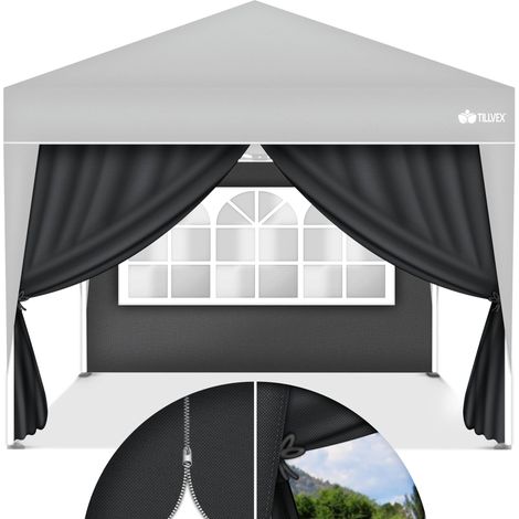 tillvex® 2X Seitenwand anthrazit für Pavillon 3x3m & 3x6m Faltpavillon Seitenteile wasserabweisend Seitenfenster & Reißverschluss Seitenwände für Gartenzelt Partyzelt