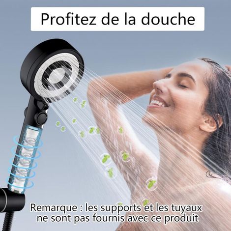 Pommeau de douche - Pommeau de douche de salle de bain avec filtre, pommeau de douche anticalcaire haute pression avec 5 modes de pulvérisation (noir) (1/3)
