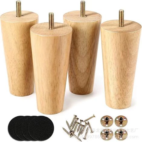 (8 cm) 4 pieds de meubles en bois massif, pieds de chaise, pieds de commode, pieds de canapé avec patins de protection en caoutchouc et pré-assemblés (1/5)