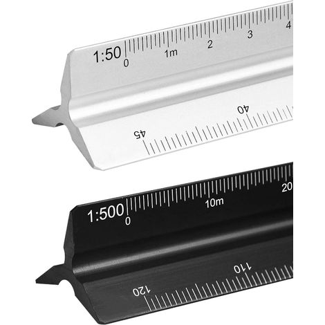 Lot de 2 règles métalliques, règle triangulaire en aluminium de 30 cm pour architectes et ingénieurs (1/3)