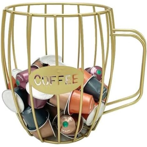 Kaffeekapselhalter aus Metall, K-Cup-Kapselhalter, Kaffeeaufbewahrungskorb für Küchenarbeitsplatte, Kaffeebar, Kaffeestations-Organizer (Golden) (1/5)