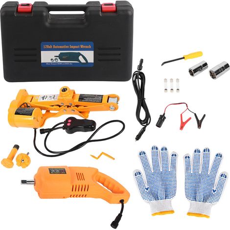 12V 3 tonnes 42cm Cric électrique ciseaux Pompe à air Clé à chocs Démonte-pneu Kit(2) (1/5)