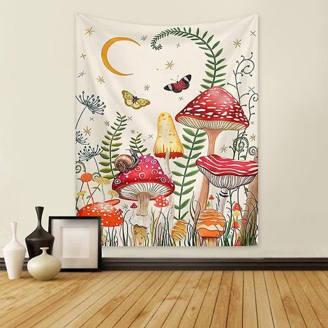 130x150cm Champignons Fantastiques Blanc Tenture Murale Tapisserie Pour La Nature Dcorations Couvre-lit Courverture Pour La Maison Salon Chambre D (1/4)