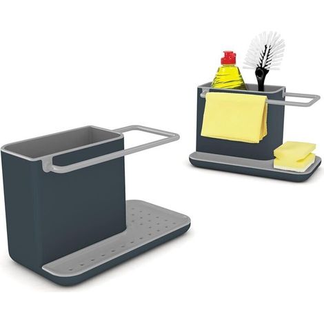 Mobiletto/organizer per lavello con scolapiatti integrato, supporto per spugna, spazzola, detersivo per piatti e strofinaccio, smontabile, dimensioni standard, grigio.