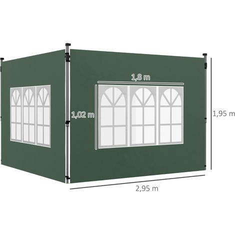 Ensemble de 2 panneaux latéraux pour tonnelle 3x3/3x4 m, paroi latérale avec fenêtre, étanche, vert