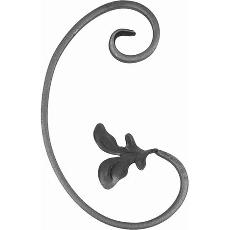 Volute en C avec feuille - Modèle gauche - Hauteur 200mm Largeur 125mm en rond Ø12plat de 12x6mm - Fer forgé - À souder - DECO FER FORGE