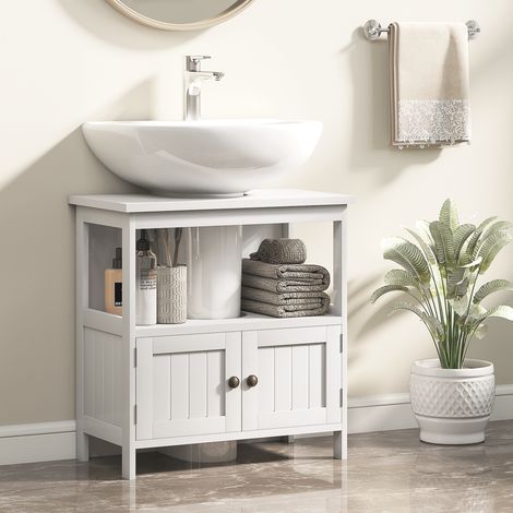 Meuble Sous Lavabo avec 2 Portes et Étagère Ouverte Meuble pour Lavabo avec Pied 60x30x60 cm Blanc