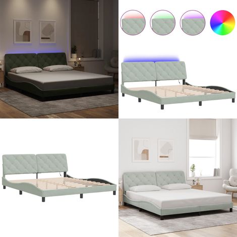 Bettgestell mit LED-Leuchten Hellgrau 180x200 cm Samt - Samtsofa - Bettrahmen - Doppelbett - Boxspringbetten - Himmelbett - Home & Living