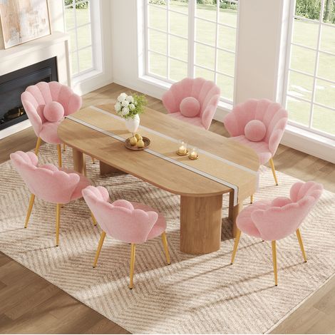 6 sedie da pranzo 60x62,5x83 cm in peluche rosa con cuscini - MEUBLIV (1/5)