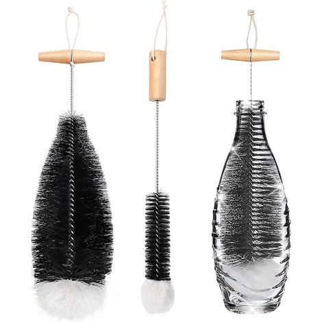 Flaschenbürste für Glasflaschen Flaschenreiniger, 2 STK Reinigungsbürste Reinigung Flaschenreiniger für Glaskaraffe,Trinkflaschen,Babyflaschen,Sodaflaschen (Schwarz) (1/5)