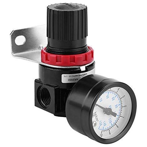 Régulateur de pression d'air, AR2000 G1 / 4 Compresseur à Commande Pneumatique avec Manomètre, 1/4\" Soupape Jauge Réglable de Pression d'Air en Alliage d'aluminium avec Support (1/5)