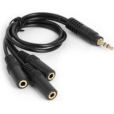 Câble adaptateur répartiteur audio stéréo 3 voies avec prise jack 3,5 mm plaquée or en PVC (3 pôles) et sortie auxiliaire audio (1/3)