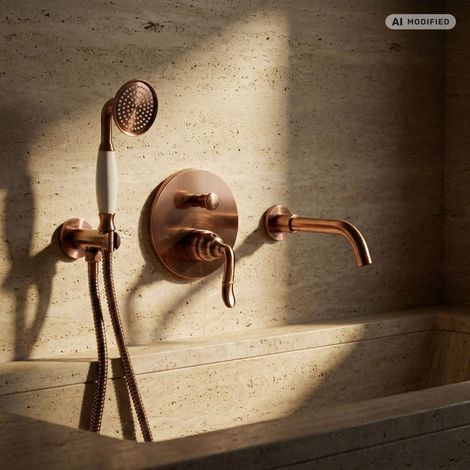 Robinet de baignoire encastré PaulGurkes en cuivre bronze rouge style nostalgique rétro antique (1/5)
