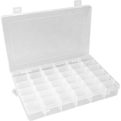 Transparente Schmuckschatulle mit 36 Fächern und herausnehmbaren Trennwänden, tragbare Aufbewahrungsbox aus transparentem Kunststoff für Ohrringe, Ringe und Perlen (1/5)