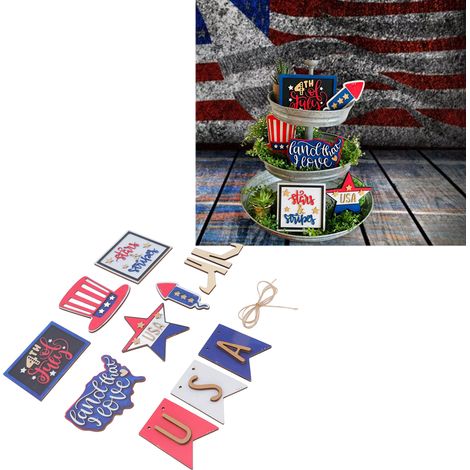 Set aus 3 Holztablett-Dekorationen im Stil des amerikanischen Unabhängigkeitstags, ideales Partygeschenk. (1/5)