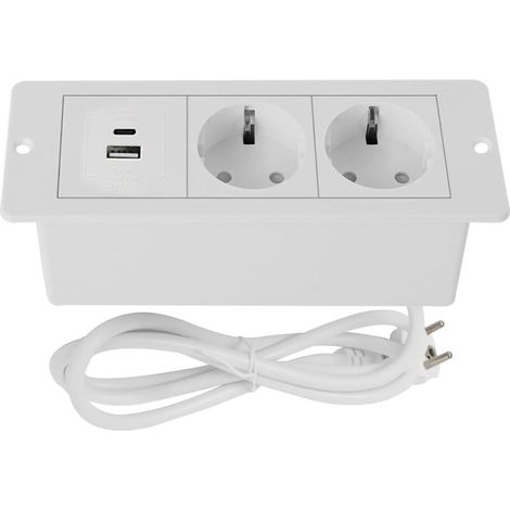 Presa da tavolo retrattile PD20W, ricarica rapida, presa a 2 vie integrata con porte USB multiple per ufficio e cucina (bianca)