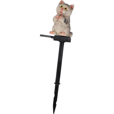 Lampe De Jardin Sur Piquet Solaire à Led De Chat Gris - Résistance Étanche (1/5)