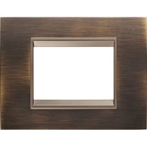 PLAQUE LUX RECT. 3P MÉTAL LAITON ANTIQUE GEWISS GW16203XQ