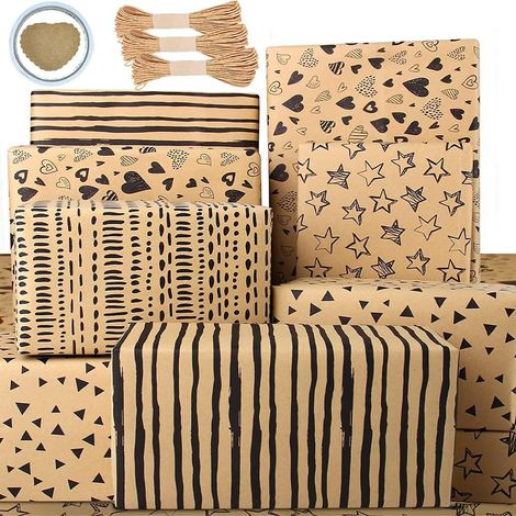 Pack of 6 sheets of gift wrap, brown gift wrap roll (1/5)