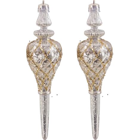Set de 2 décoration de Noël à suspendre stalactites or et argent 4x4x15cm - 4x15cm (1/2)