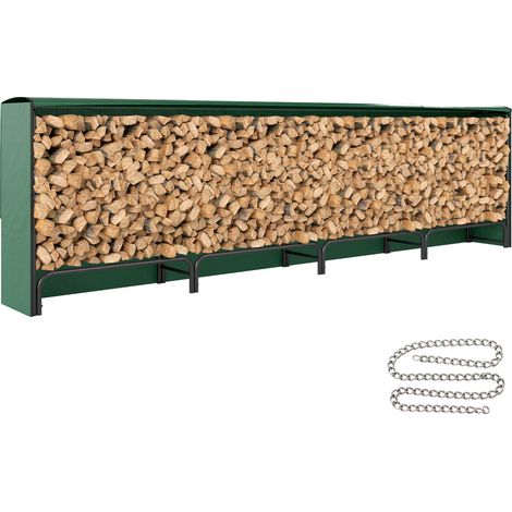 Verstellbares Holzregal (1 m³) mit wasserdichter PE-Plane, Metall, 360 x 36 x 99 cm, Schwarz und Dunkelgrün (1/5)