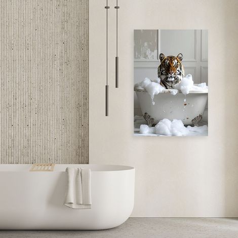 Wandbild Tiger in einer Badewanne mit Schaum 60x90 (1/4)