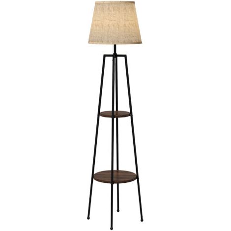 royaluxe -Lampadaire 2 étagères de rangement douille E27 40 W interrupteur à tirette abat-jour tissu 42 x 42 x 166 cm noir marron (1/5)