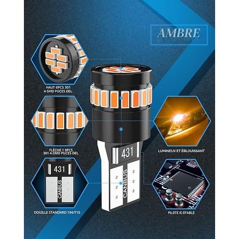 194 Lampadina LED 168 2825 W5W T10 24-SMD 3014 Chipset LED CANBUS per Targa Auto a Forma di Cupola Auto Giallo Ambra (1/4)