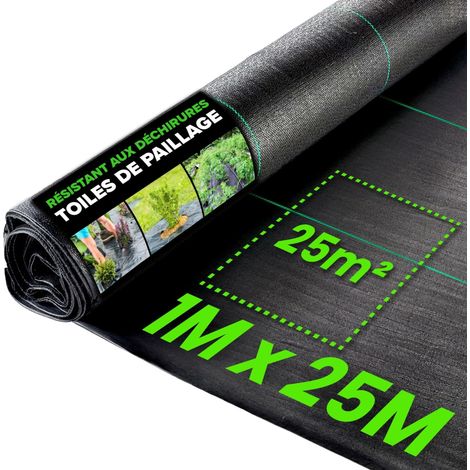 Toile de Paillage 1 m x 25 m - Géotextile Anti Repousse Bache Jardin Anti Mauvaises Herbes en 100g/m , Résistant Aux Déchirures (1/4)