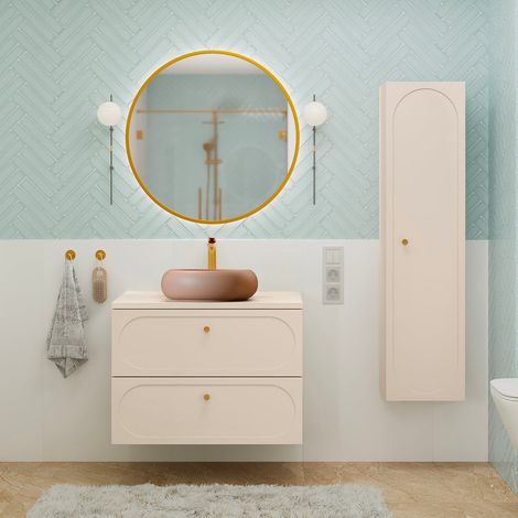 Ensemble meuble simple vasque 80cm et colonne Sanae Beige sable (1/5)