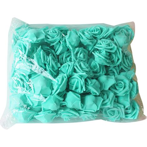 100 fleurs artificielles, magnifiques roses artificielles en mousse PE de couleur unie, style mariage, adaptées aux fêtes (bleu).