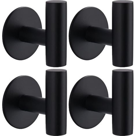 Crochets Adhésifs Salle de Bain Acier Inoxydable Imperméables Porte Serviettes Lot de 4 Noir