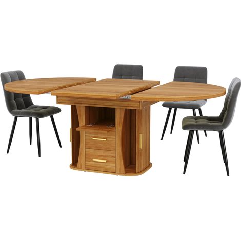 Tavolo da pranzo rotondo estensibile in MDF color noce 118-158 cm per 6 persone (1/5)