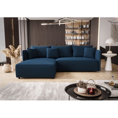 Ecksofa Schlafsofa EVORA Stoff Poso Blau Ottomane Links (1/3)