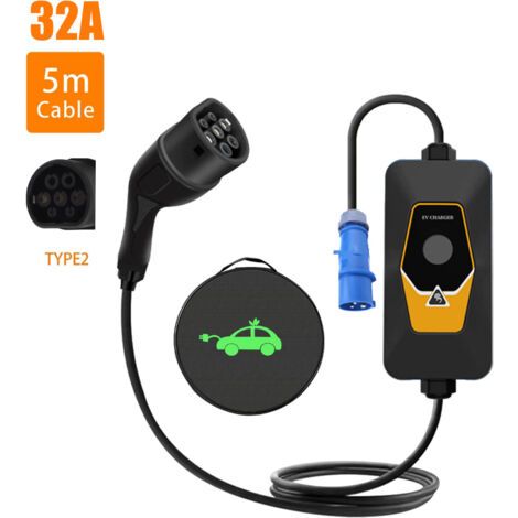 DEESSE SHOP-EV Charger Type 2 Portable Ev Chargeur, Chargeur Voiture Electrique Courant Commutable(6-32A) 2 PIN EV Chargeur Station 7KW/5M avec Sac, Impermeable Etanche,IEC 62196-2 (1/5)