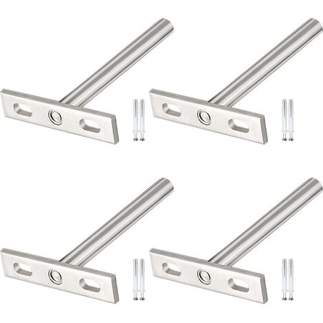 Invisible floating shelf brackets in steel – 4 pieces, concealed T-type wall mount for wooden shelves, DIY (1/5)
