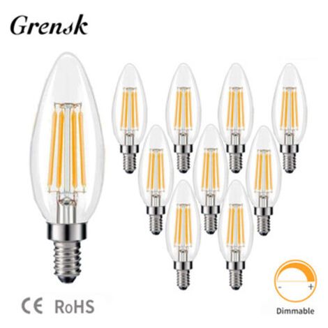 RHG Ampoule LED à filament E14, culot E14, style bougie Edison vintage, 4 W, blanc chaud 2700 K, non dimmable, lot de 6. (1/5)