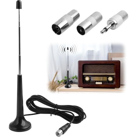Antenne Radio FM/Dab Télescopique Intérieure avec Base Magnétique et Câble d'Extension de 3m, Compatible pour Tuner Radio Portable et Récepteurs Hi-FI, Inclut Adaptateurs pour Divers Appareils (1/5)