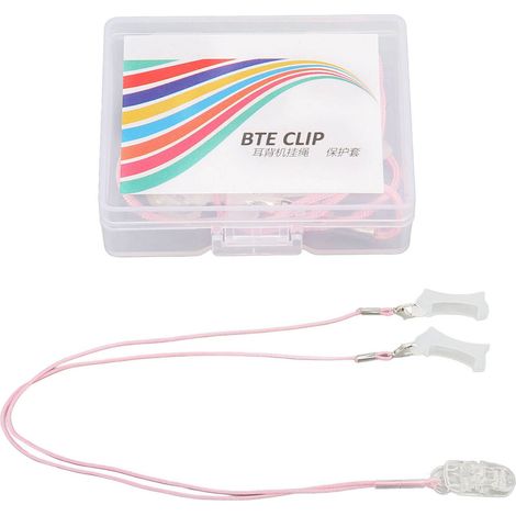 Attache-cordon anti-perte transparent rose pour prothèses auditives binaurales, fixation portable M, lanière de protection pratique. (1/5)