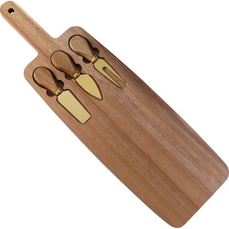 Ensemble plateau à fromage en bois d'acacia, planche à découper avec couteaux à fromage, plateau de service pour steak et fromage (1/5)