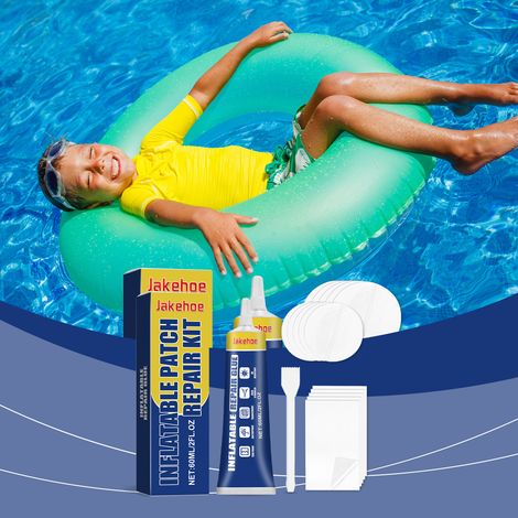 Inflatable Mattress Leak Repair Kit - Waterproof Transparent Repair Kit for Cracks and Leaks in Swimming Rings/Air Cushions - Inflatable Mattress Repair Adhesive: 60ml1, Scraper1, Round Patches5, Rect (1/5)