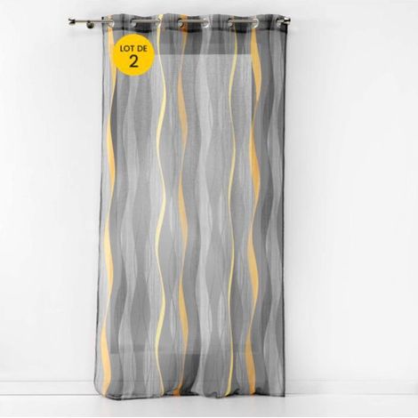 Lot de 2 Voilages a oeillets 140 x 240 cm Ondulys Jaune/Anthracite (1/3)
