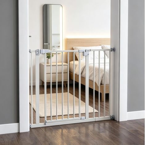 Barrière de sécurité extensible pour escaliers et portes en métal et plastique, blanche (1/4)