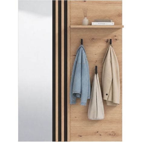 Mueble de Entrada Nuku, Espejo Incluido, un Estante, Perchero, 102x76x21h cm Marrón Roble Nodo